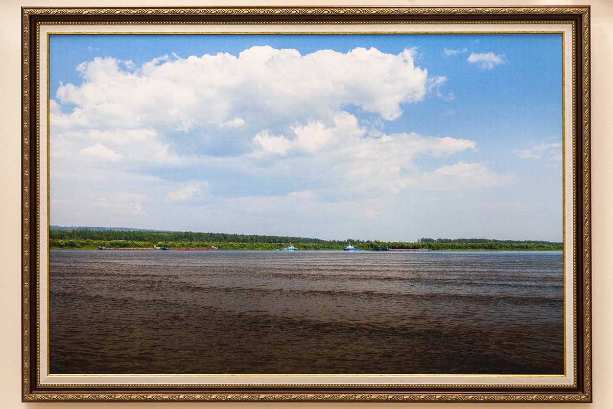 Картина - Корабли на реке Ангаре, купить картину в Красноярске, картина с природой продам.